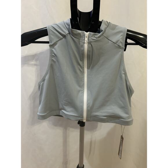 NWT SKIMS Women's Gray Sporty Zipper Swim Mock Neck Top Size L - Picture 1 of 6